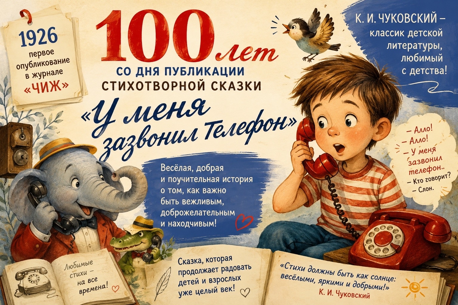 Read more about the article Любимые строки наизусть: вспоминаем сказку Корнея Чуковского «Телефон»